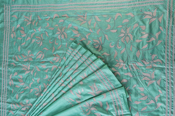 Teal Green Handcrafted Silk Saree with Elegant Silver Embroidery – Graceful Ethnic Wear (Embroidery Saree) - Image 2
