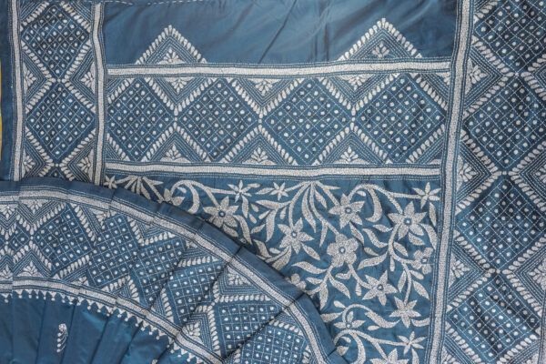 Royal Blue Hand-Embroidered Silk Saree with Exquisite White Thread Work (Embroidery Saree) - Image 2