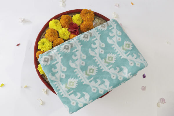 Sky Blue Handwoven Cotton Ikat Saree – Elegant & Lightweight - Image 6