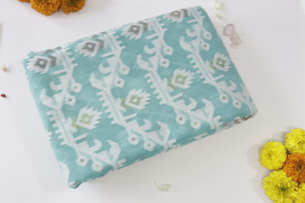 Sky Blue Handwoven Cotton Ikat Saree – Elegant & Lightweight - Image 7