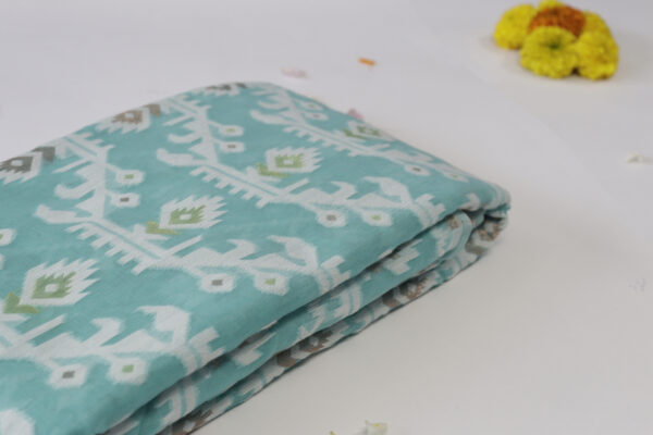 Sky Blue Handwoven Cotton Ikat Saree – Elegant & Lightweight - Image 8
