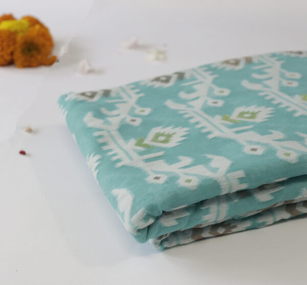 Sky Blue Handwoven Cotton Ikat Saree – Elegant & Lightweight - Image 9