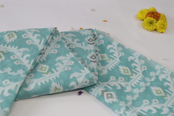 Sky Blue Handwoven Cotton Ikat Saree – Elegant & Lightweight - Image 3