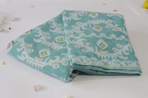 Sky Blue Handwoven Cotton Ikat Saree – Elegant & Lightweight - Image 4