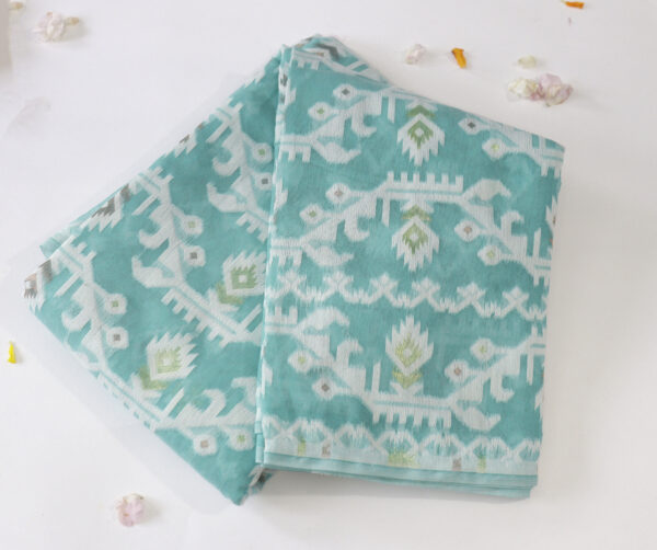 Sky Blue Handwoven Cotton Ikat Saree – Elegant & Lightweight - Image 5