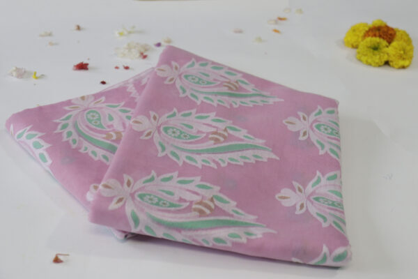 Soft Pink Handwoven Cotton Jamdani Saree with Paisley Motifs - Image 3
