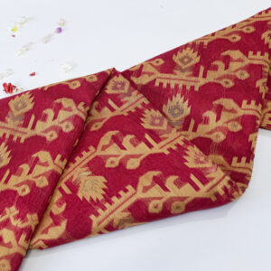 Elegant Red & Gold Handwoven Jamdani Saree – Traditional Ikat Ethnic Weave