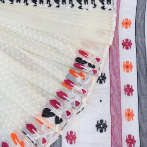Elegant Off-White Jamdani Saree with Polka Dots & Multicolor