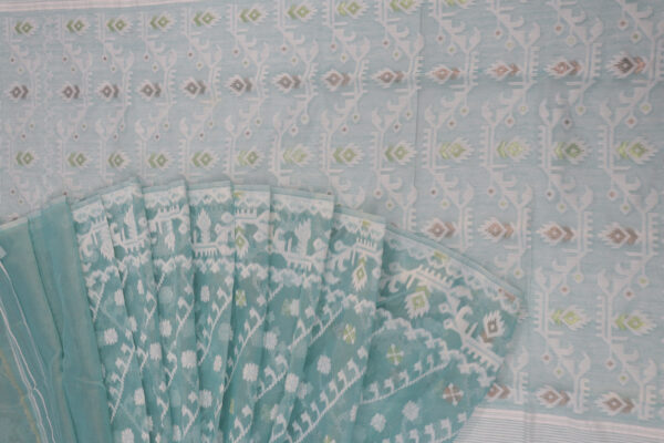 Sky Blue Handwoven Cotton Ikat Saree – Elegant & Lightweight - Image 2