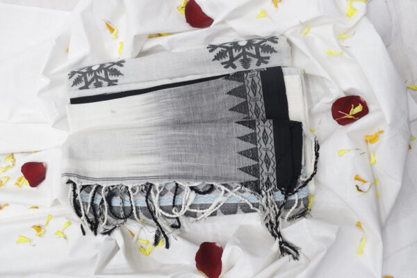 Black & White Ombre Pure Bengal Handloom Khadi Cotton Saree – Elegant & Timeless Beauty - Image 3