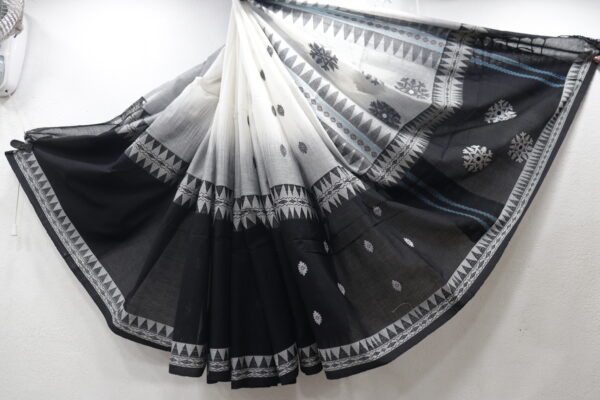 Black & White Ombre Pure Bengal Handloom Khadi Cotton Saree – Elegant & Timeless Beauty