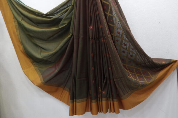 Olive Green Pure Bengal Handloom Khadi Cotton Saree – Lightweight, Soft & Elegant - Image 2