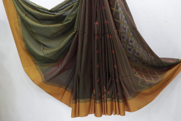 Olive Green Pure Bengal Handloom Khadi Cotton Saree – Lightweight, Soft & Elegant