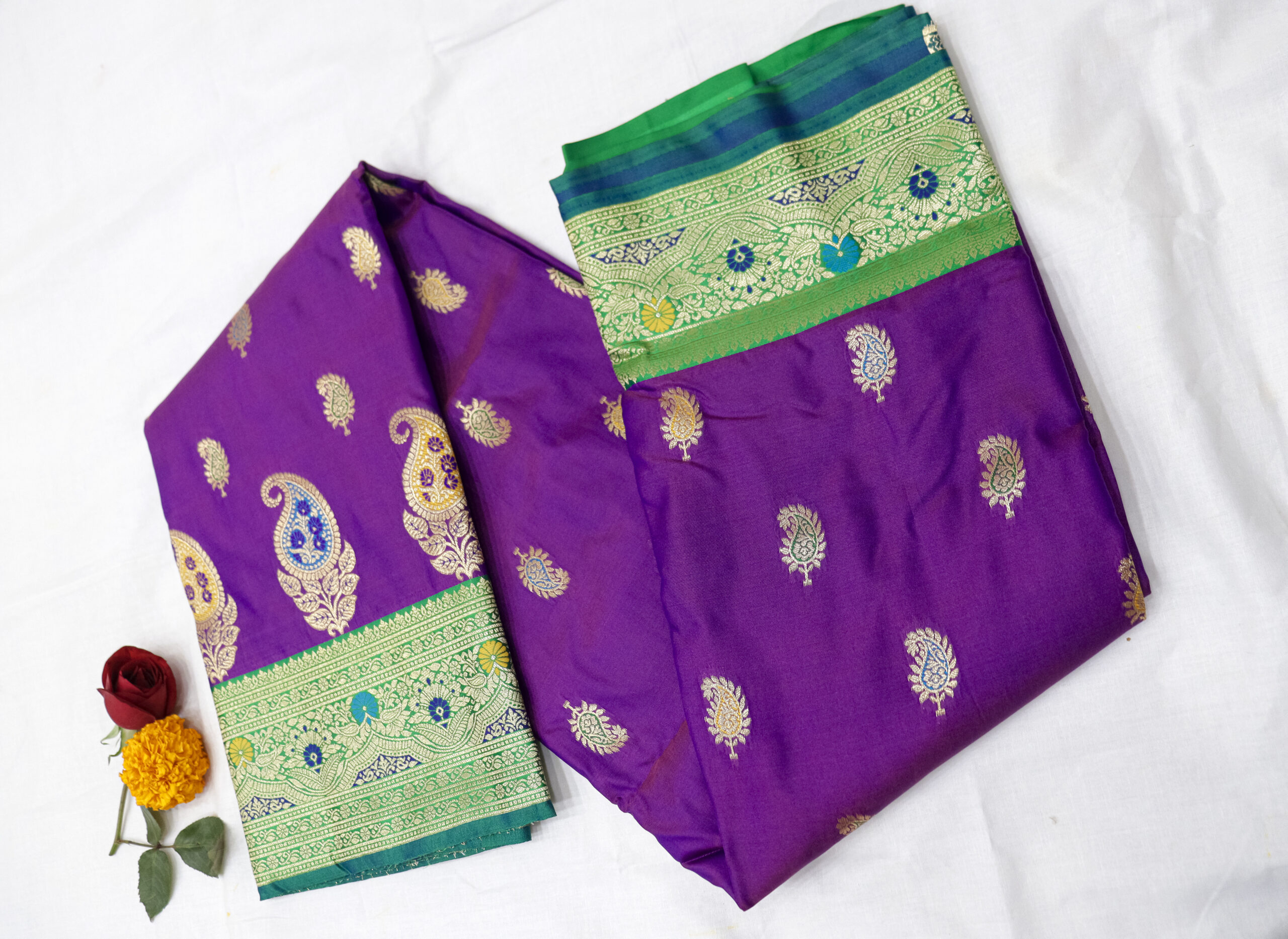 Regal Silk Saree in Purple & Green – Elegant Fancy Saree - Image 4