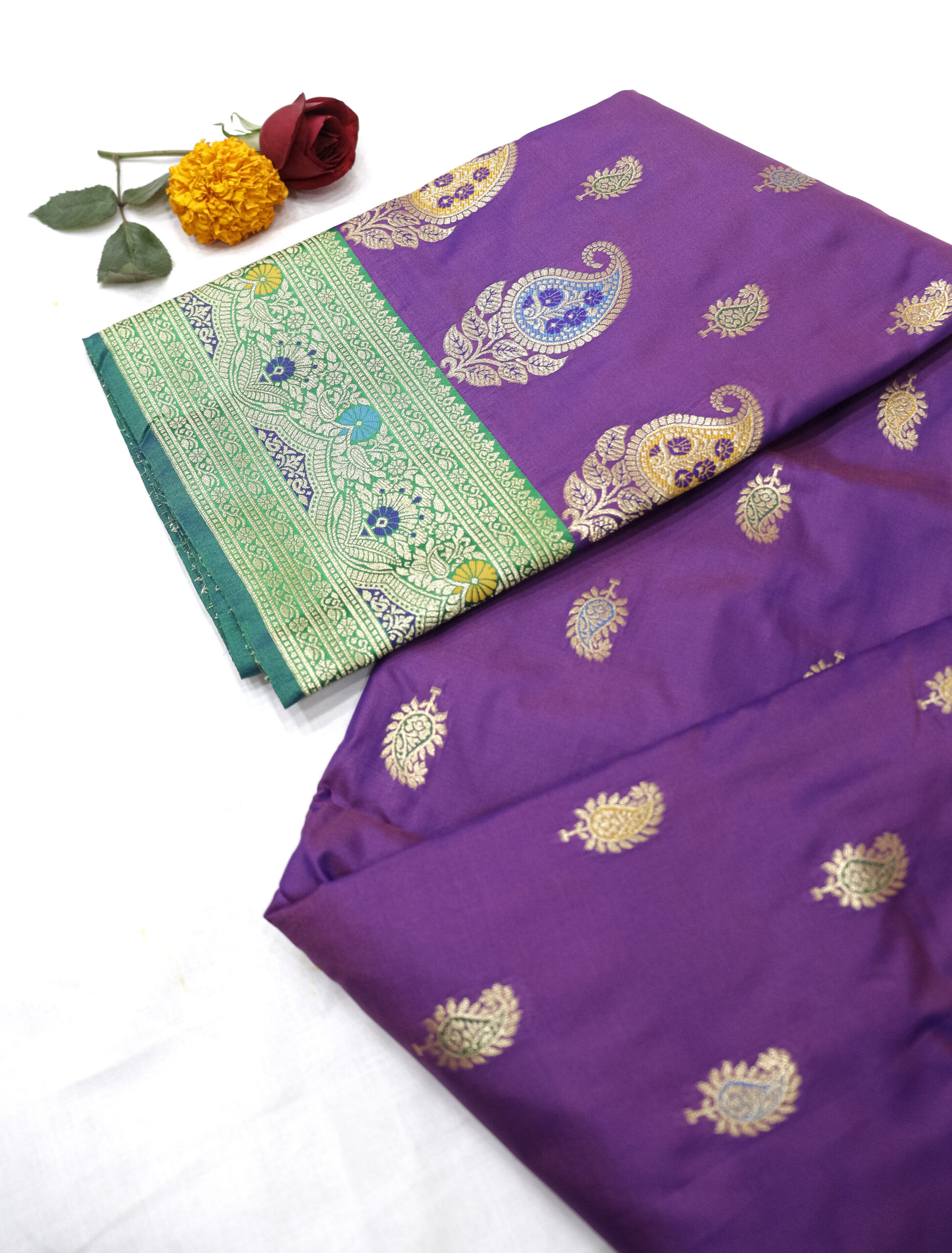 Regal Silk Saree in Purple & Green – Elegant Fancy Saree - Image 5