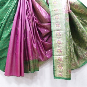 Graceful Banarasi Silk Saree in Pink & Green – Elegant Fancy Saree