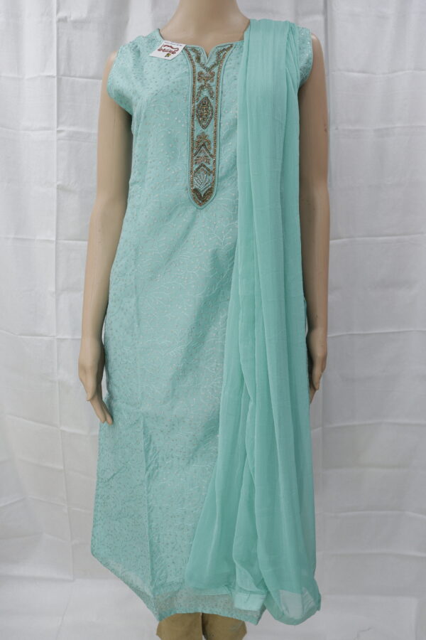 Elegant Aqua Blue Embroidered Cotton Kurti Set – A Blend of Grace & Comfort