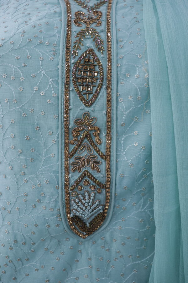 Elegant Aqua Blue Embroidered Cotton Kurti Set – A Blend of Grace & Comfort - Image 3