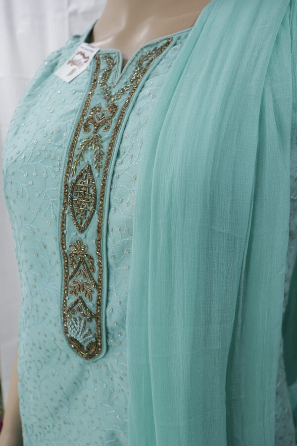 Elegant Aqua Blue Embroidered Cotton Kurti Set – A Blend of Grace & Comfort - Image 2