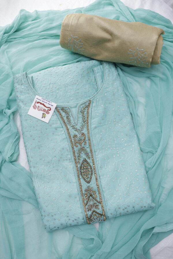 Elegant Aqua Blue Embroidered Cotton Kurti Set – A Blend of Grace & Comfort - Image 4