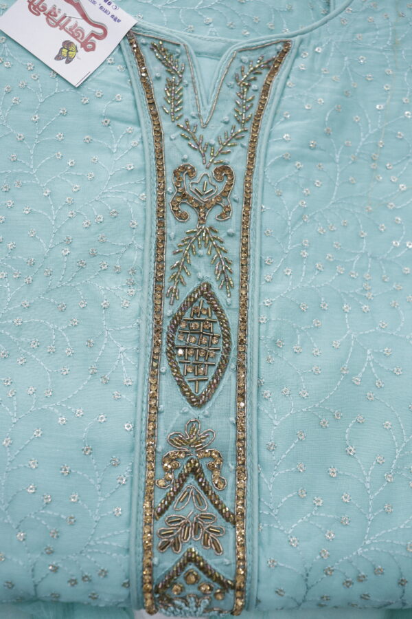 Elegant Aqua Blue Embroidered Cotton Kurti Set – A Blend of Grace & Comfort - Image 6