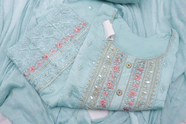 Elegant Sky Blue Chikankari Cotton Kurti Set – A Blend of Grace & Comfort - Image 3