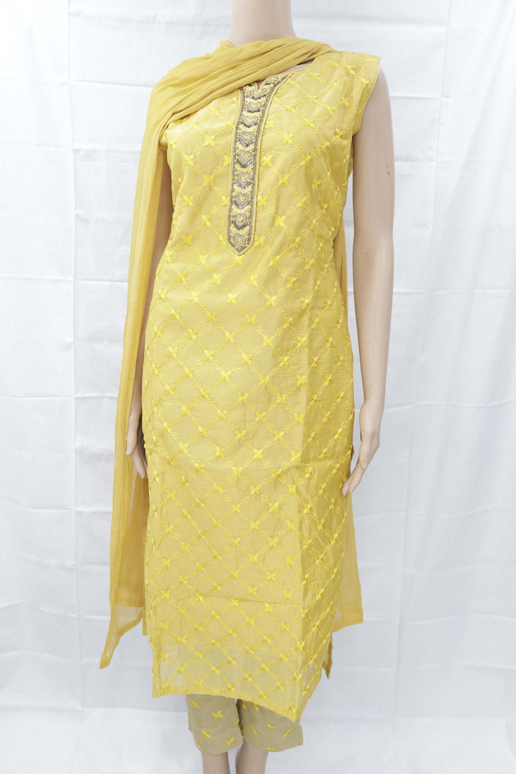 Radiant Mustard Yellow Embroidered Cotton Kurti Set β A Touch of Tradition