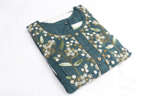 Elegant Dark Green Embroidered Kurta – A Timeless Ethnic Statement - Image 4