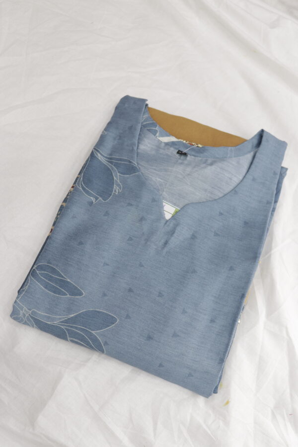 Elegant Blue Floral Printed Cotton Kurta Set with Dupatta – Timeless Ethnic Charm - Image 3