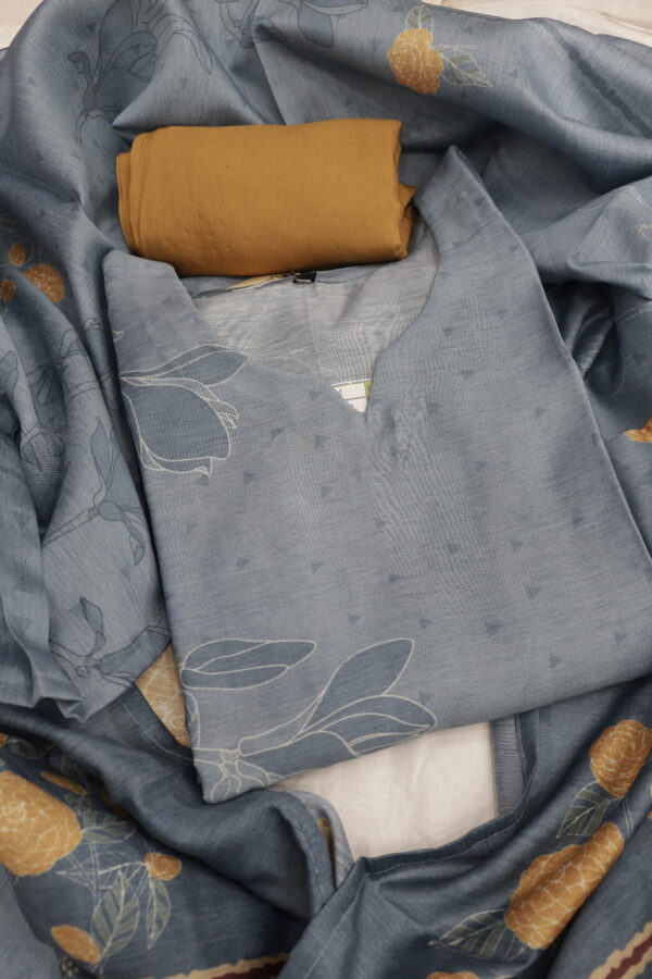 Elegant Blue Floral Printed Cotton Kurta Set with Dupatta – Timeless Ethnic Charm - Image 4