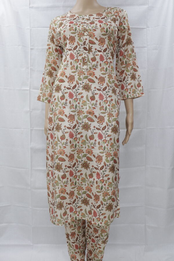 Elegant Beige & Floral Cotton Kurta Set – A Blend of Tradition & Comfort