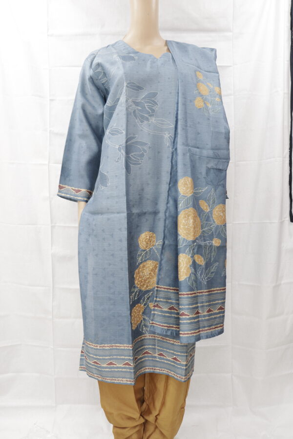 Elegant Blue Floral Printed Cotton Kurta Set with Dupatta – Timeless Ethnic Charm