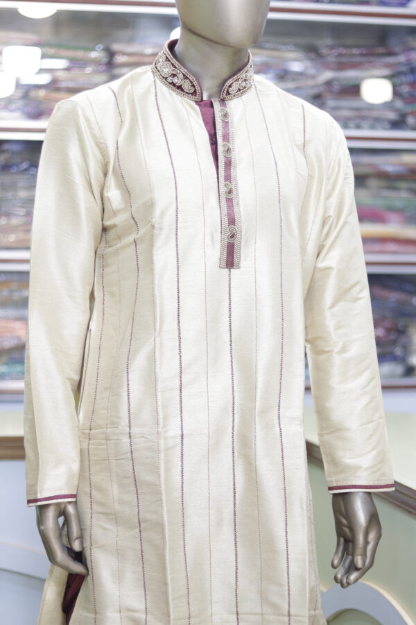 Men’s Elegant Cream Embroidered Kurta – Traditional Ethnic Wear - Image 5