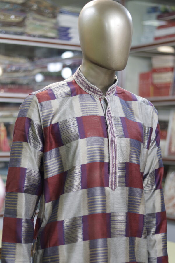 Men’s Silk Checkered Kurta – Elegant Festive & Wedding Wear - Image 2