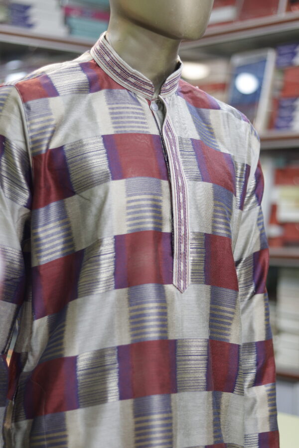 Men’s Silk Checkered Kurta – Elegant Festive & Wedding Wear - Image 3