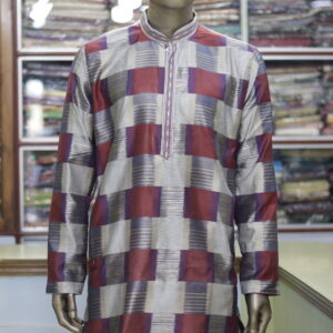 Men’s Silk Checkered Kurta – Elegant Festive & Wedding Wear