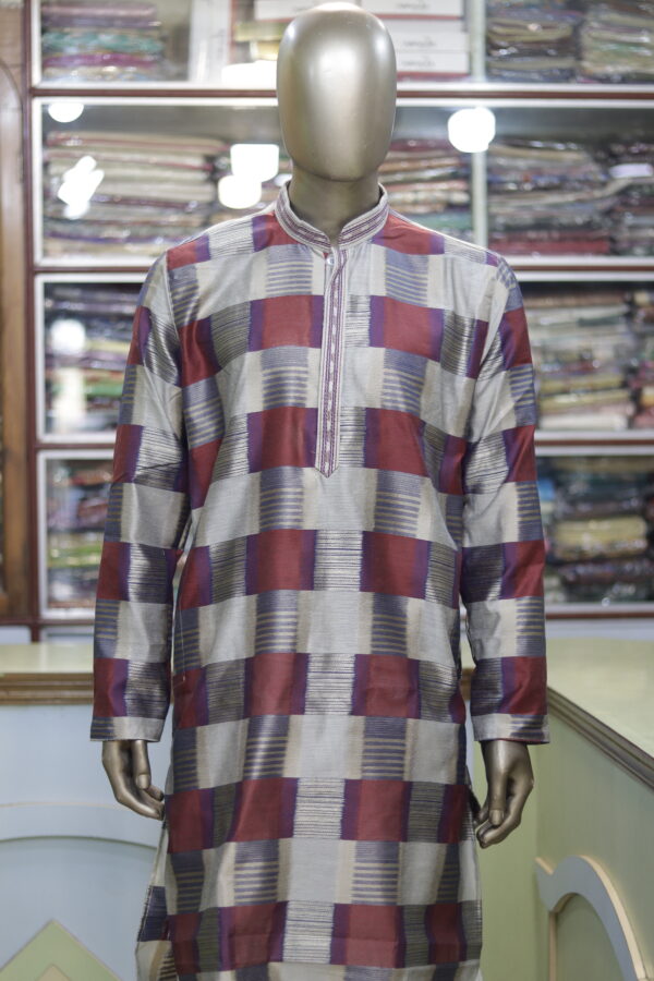 Men’s Silk Checkered Kurta – Elegant Festive & Wedding Wear