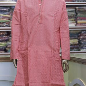 Men’s Peach Cotton Kurta with Embroidered Pattern – Stylish Festive Wear