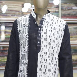 Men’s Black & White Cotton Kurta with Tribal Warli Print – Ethnic & Festive Wear