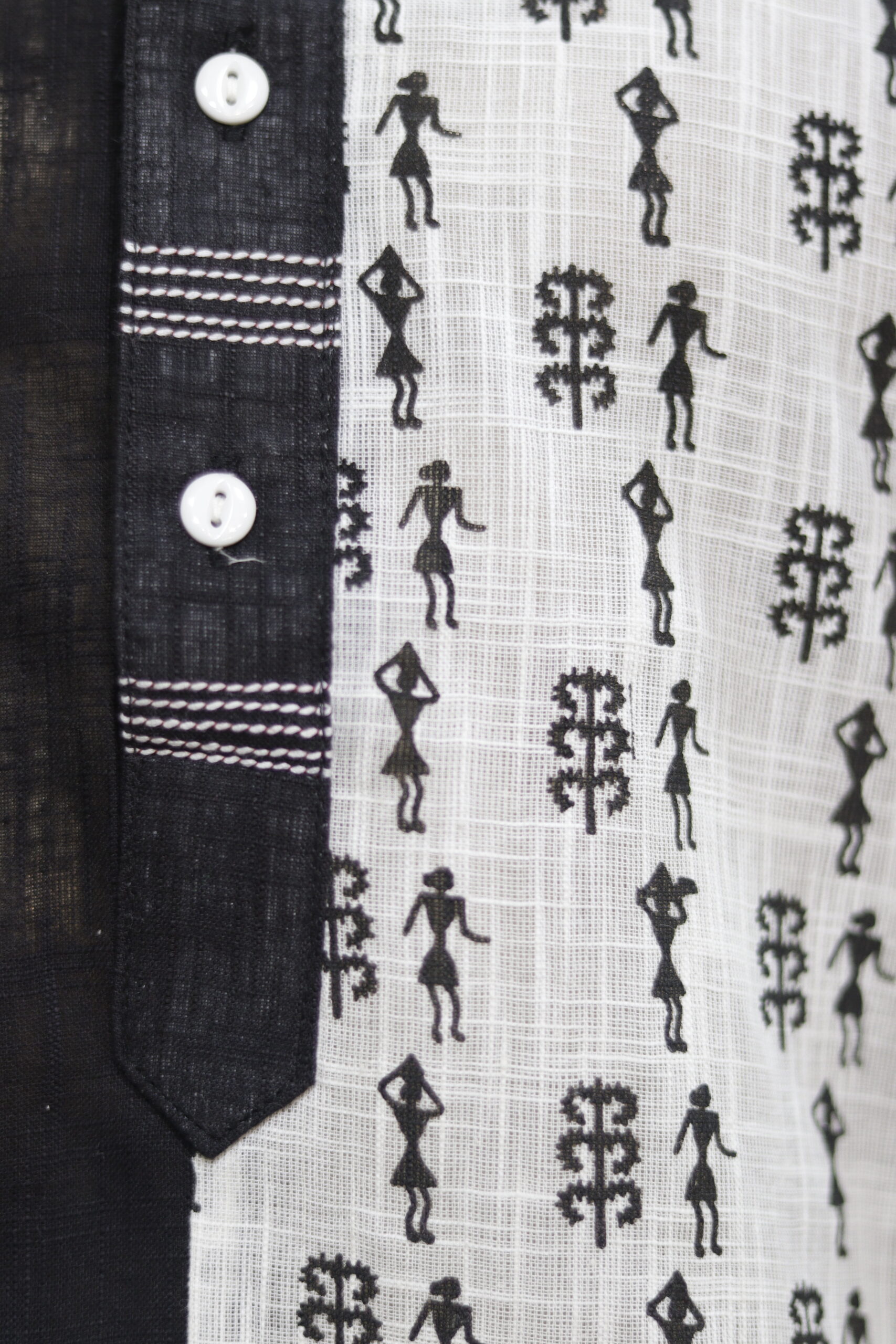 Men’s Black & White Cotton Kurta with Tribal Warli Print – Ethnic & Festive Wear - Image 3