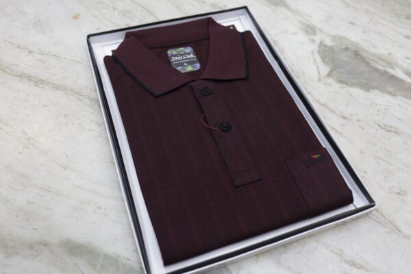 Men’s Maroon Striped Polo Shirt – Elegant & Comfortable Casual Wear - Image 3