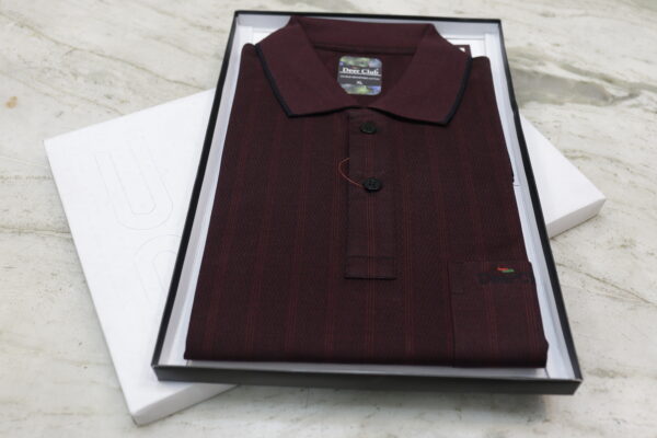 Men’s Maroon Striped Polo Shirt – Elegant & Comfortable Casual Wear - Image 4