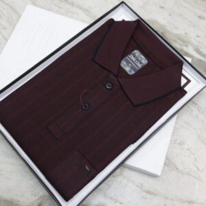 Men’s Maroon Striped Polo Shirt – Elegant & Comfortable Casual Wear