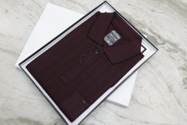 Men’s Maroon Striped Polo Shirt – Elegant & Comfortable Casual Wear