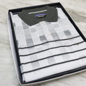Men’s Classic Polo Shirt – Geometric Print with Black Collar