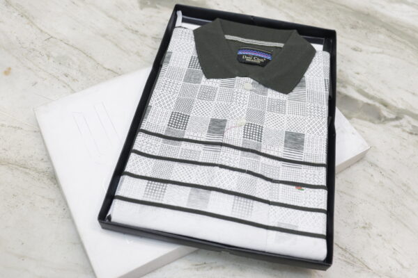 Men’s Classic Polo Shirt – Geometric Print with Black Collar - Image 6