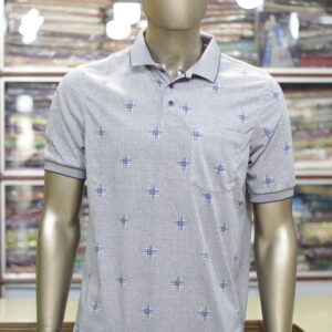 Men's Grey Printed Polo Shirt – Stylish & Comfortable Casual Wear