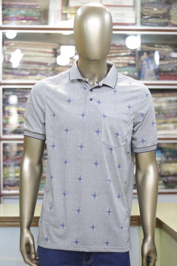 Men's Grey Printed Polo Shirt – Stylish & Comfortable Casual Wear