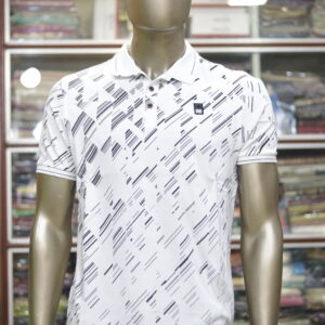 Men’s White Polo Shirt with Modern Black Print