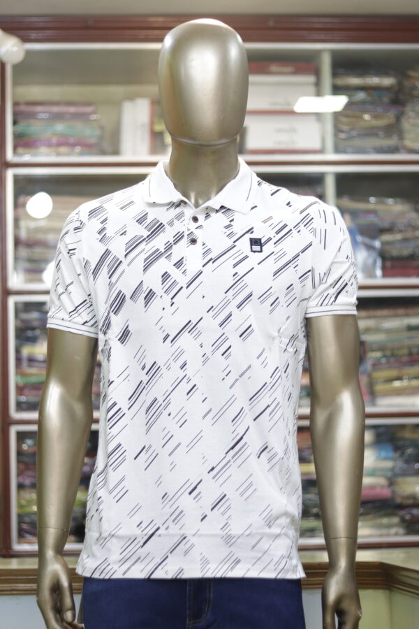 Men’s White Polo Shirt with Modern Black Print